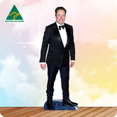 Cardboard cutout of a person in a black tuxedo with an 'Australian Made' logo in the corner.